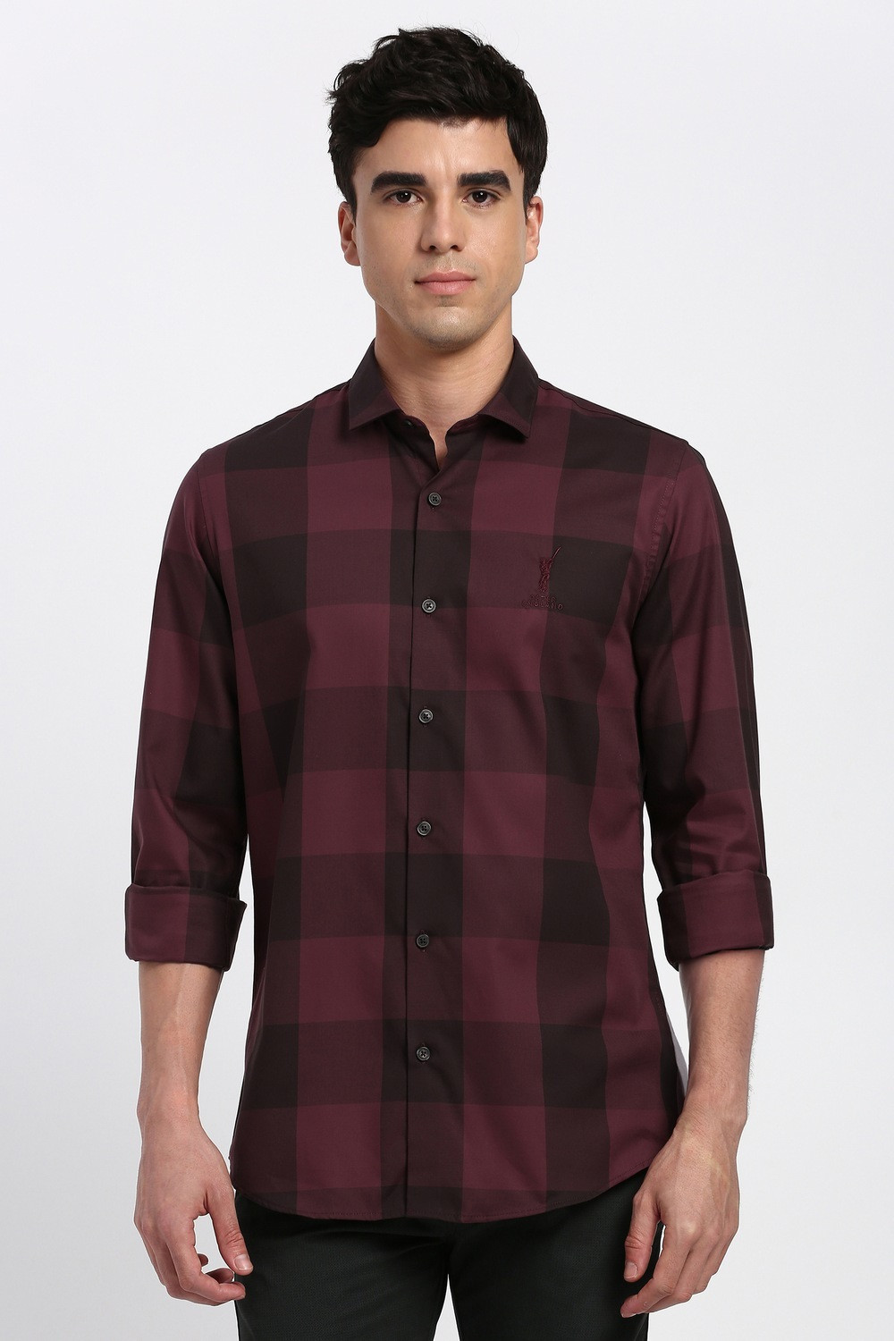 Image of PETER ENGLAND Men Checkered Casual Maroon Shirt