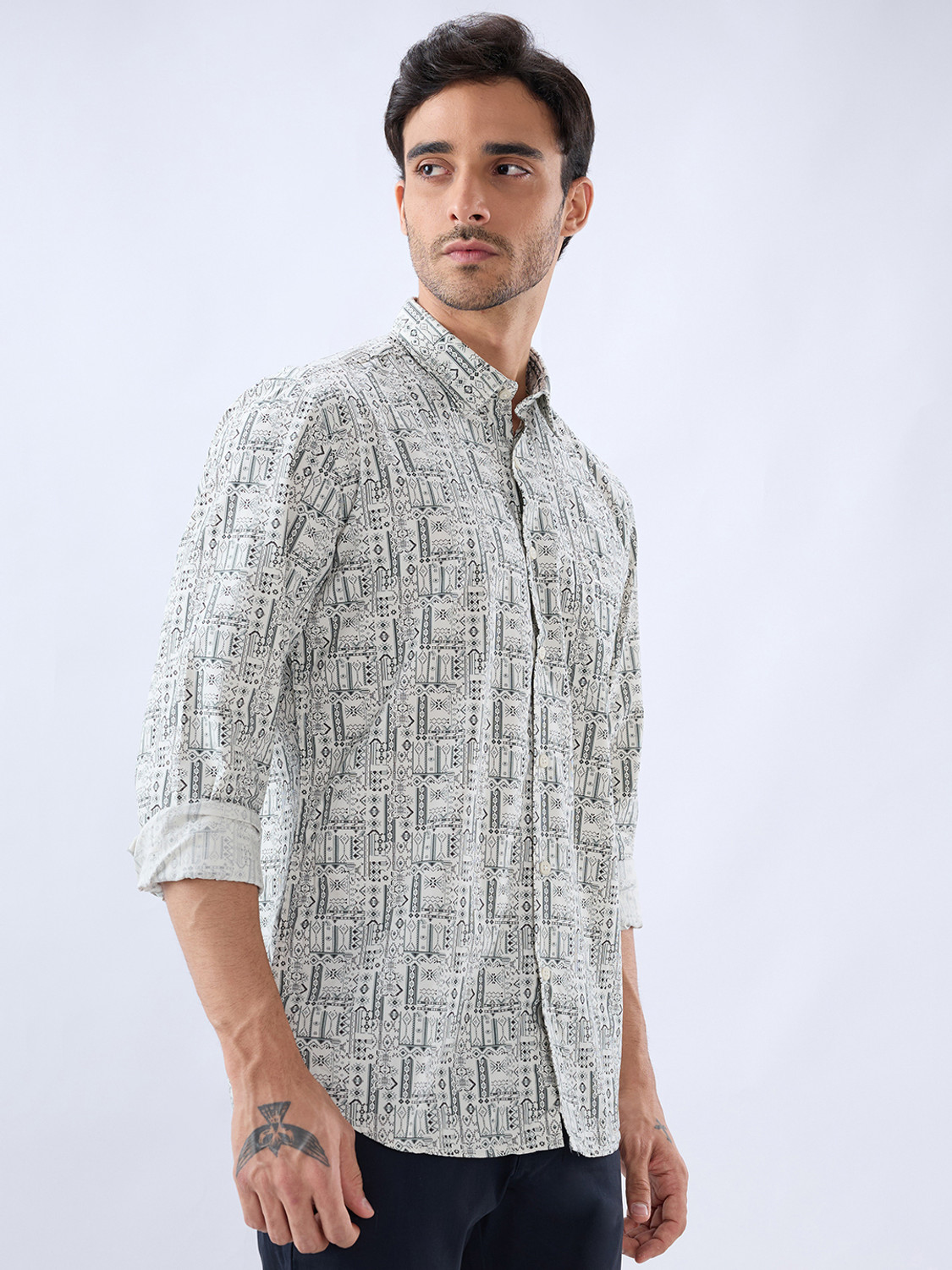 Image of PARX Men Printed Casual Beige Shirt