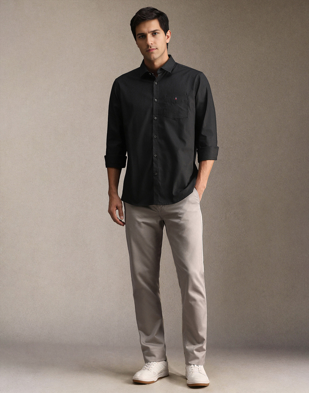 Image of Louis Philippe Sport Men Solid Casual Black Shirt