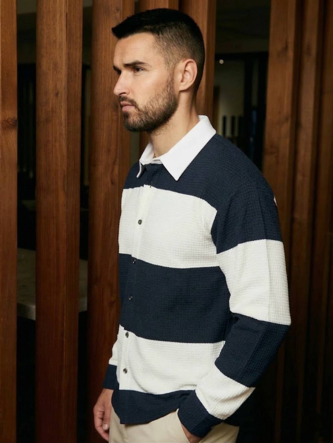 Try This Men Color Block Casual Blue Shirt - Image 2