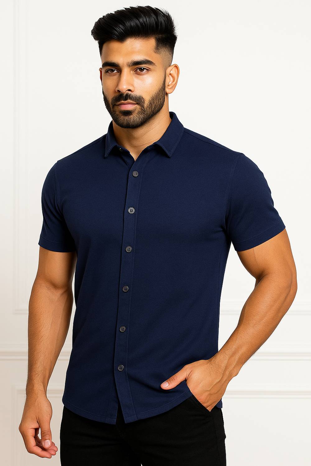 tfurnish Men Solid Casual Dark Blue Shirt