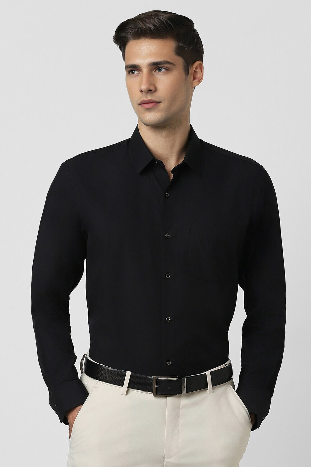 Image of PETER ENGLAND Men Solid Formal Black Shirt