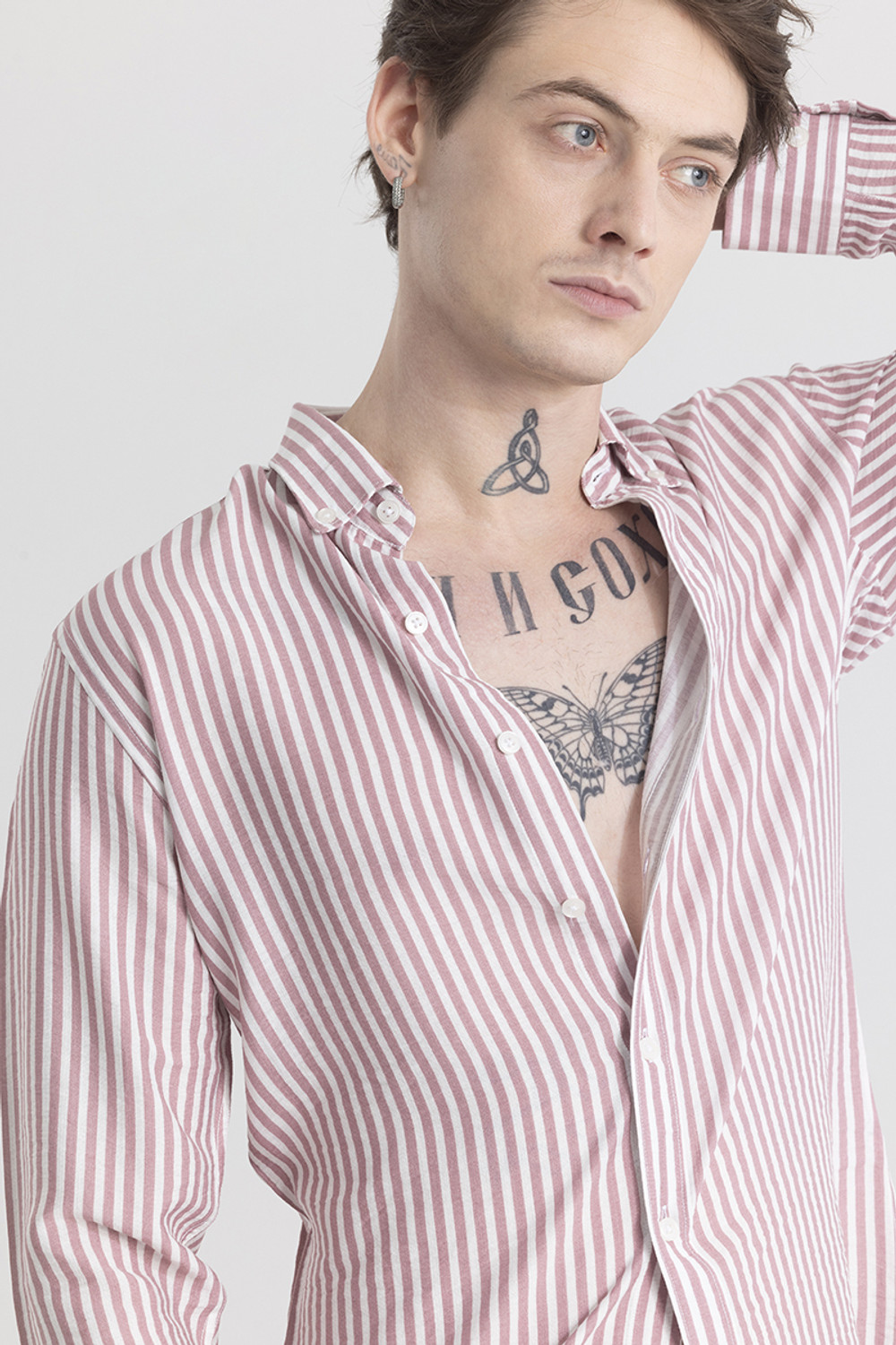 Image of Snitch Men Striped Casual Purple Shirt