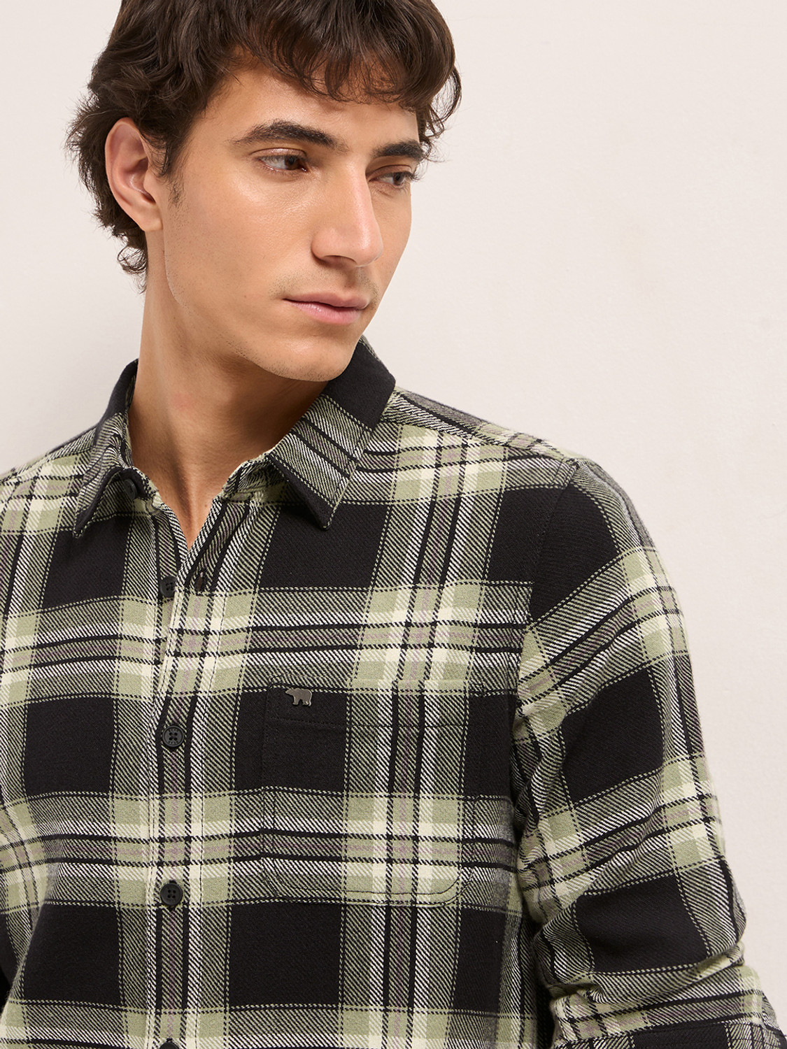 Image of THE BEAR HOUSE Men Checkered Casual Black Shirt