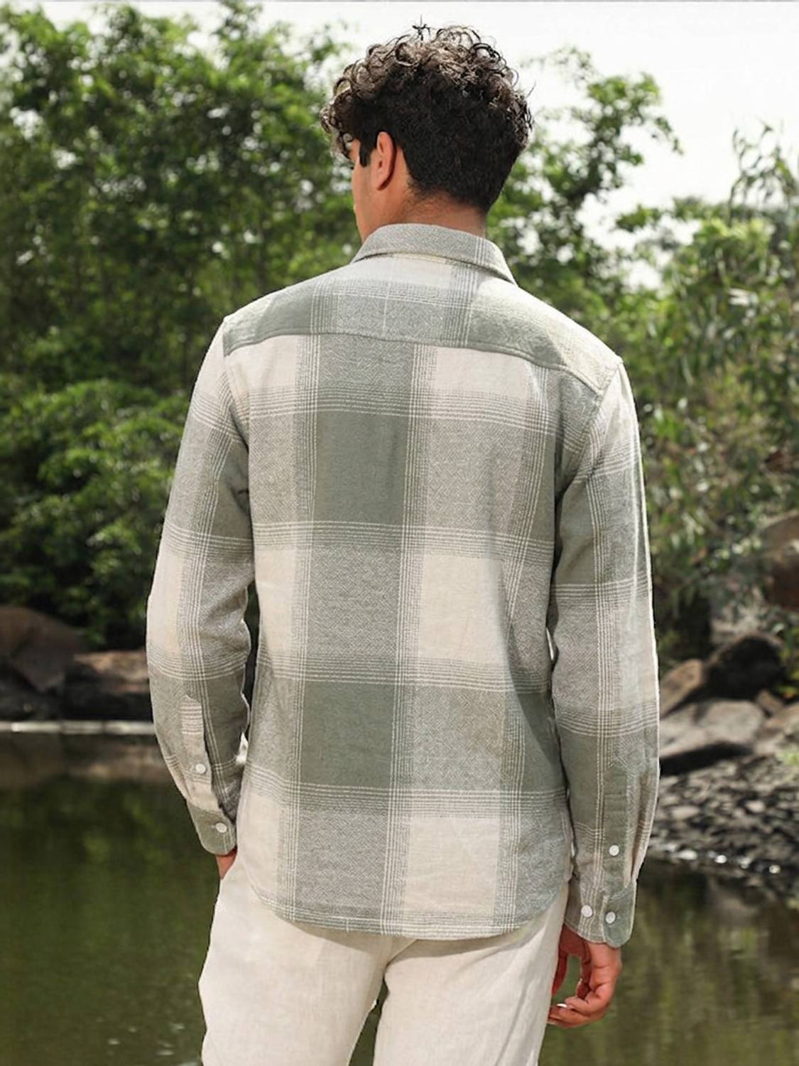 RADHIKA Men Green Checkered Casual Shirt - Image 4