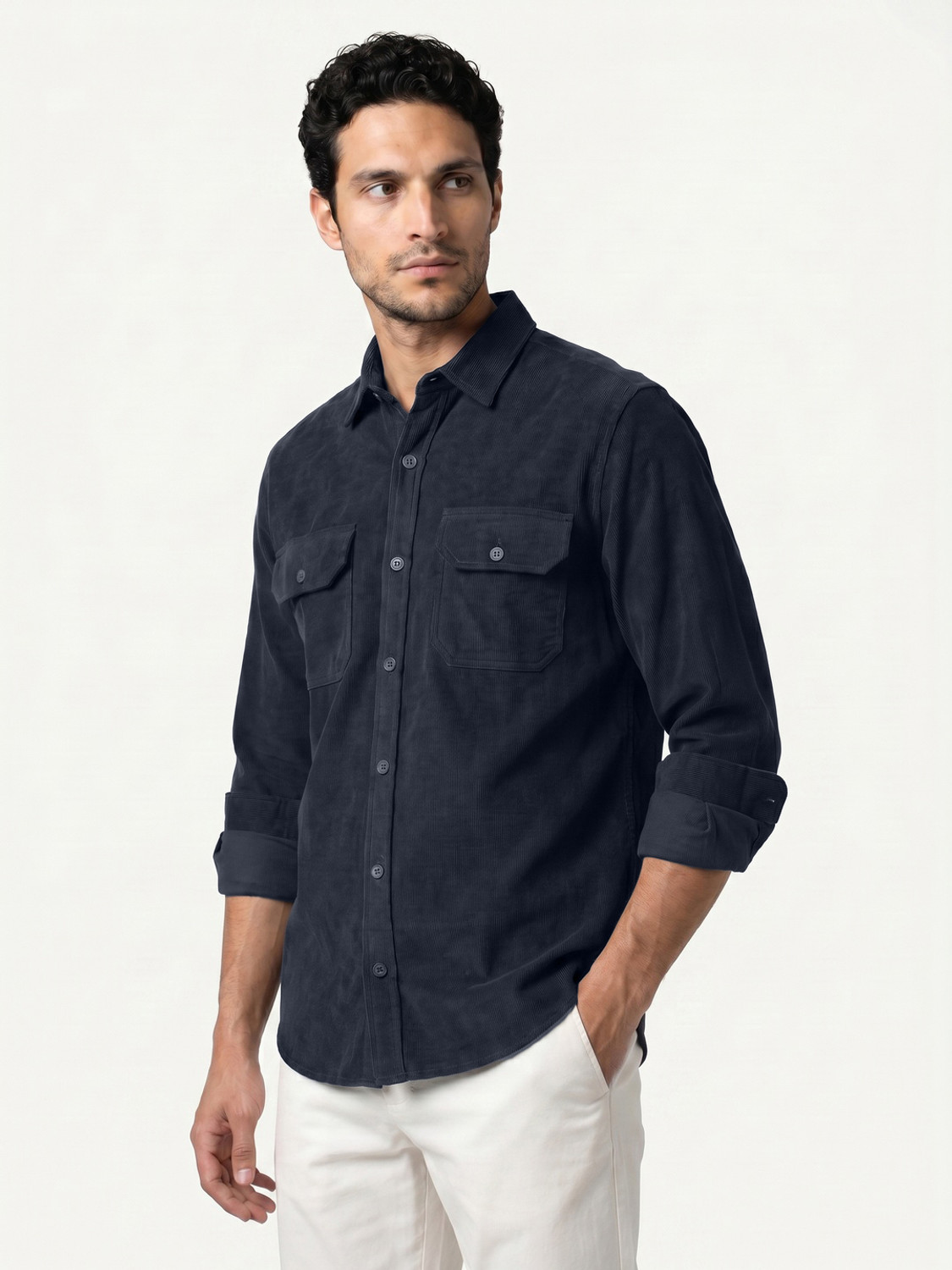 Image of Urbano Fashion Men Self Design Casual Dark Blue Shirt