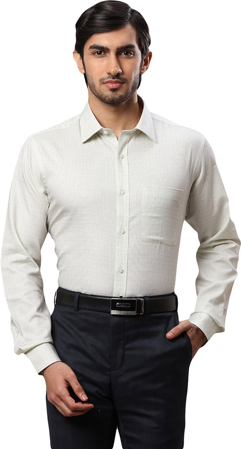 Image of Raymond Men Checkered Formal Green Shirt