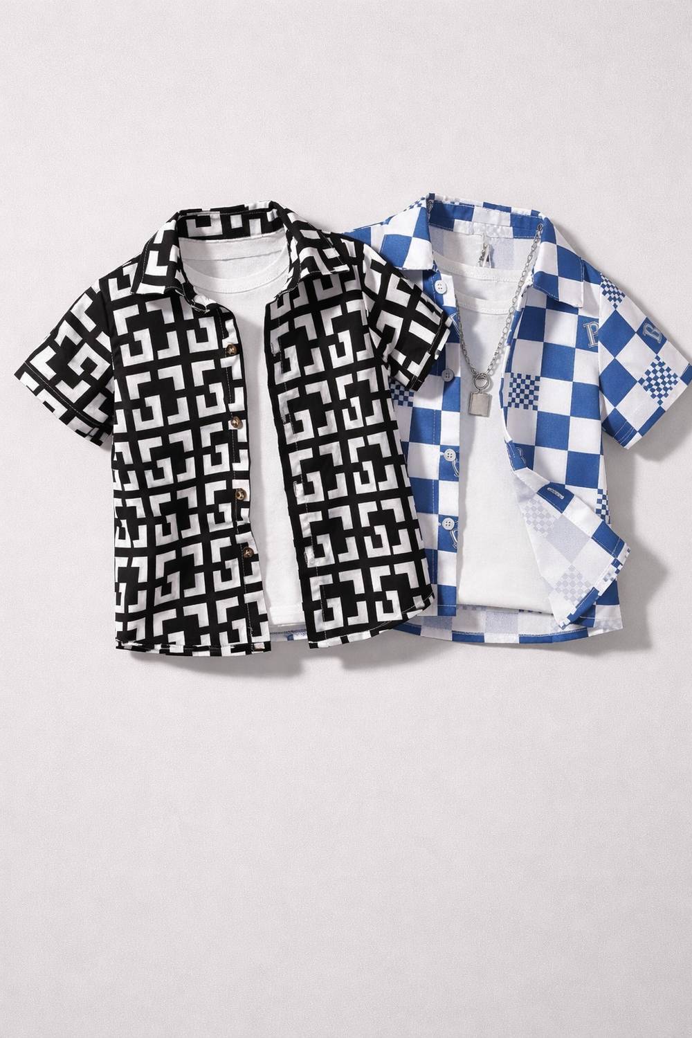ANVARI Boys Checkered, Striped Casual Blue, White, Black Shirt