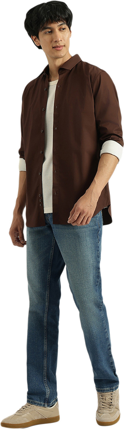 Image of United Colors of Benetton Men Solid Casual Brown Shirt