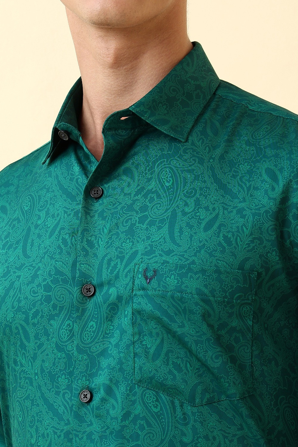 Image of Allen Solly Men Printed Formal Green Shirt