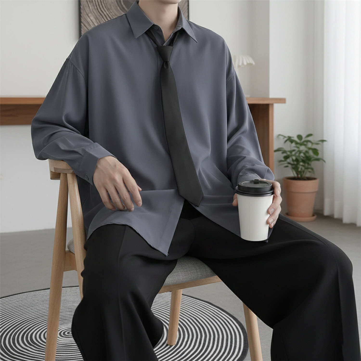 Image of ELVARO Men Solid Casual Grey Shirt