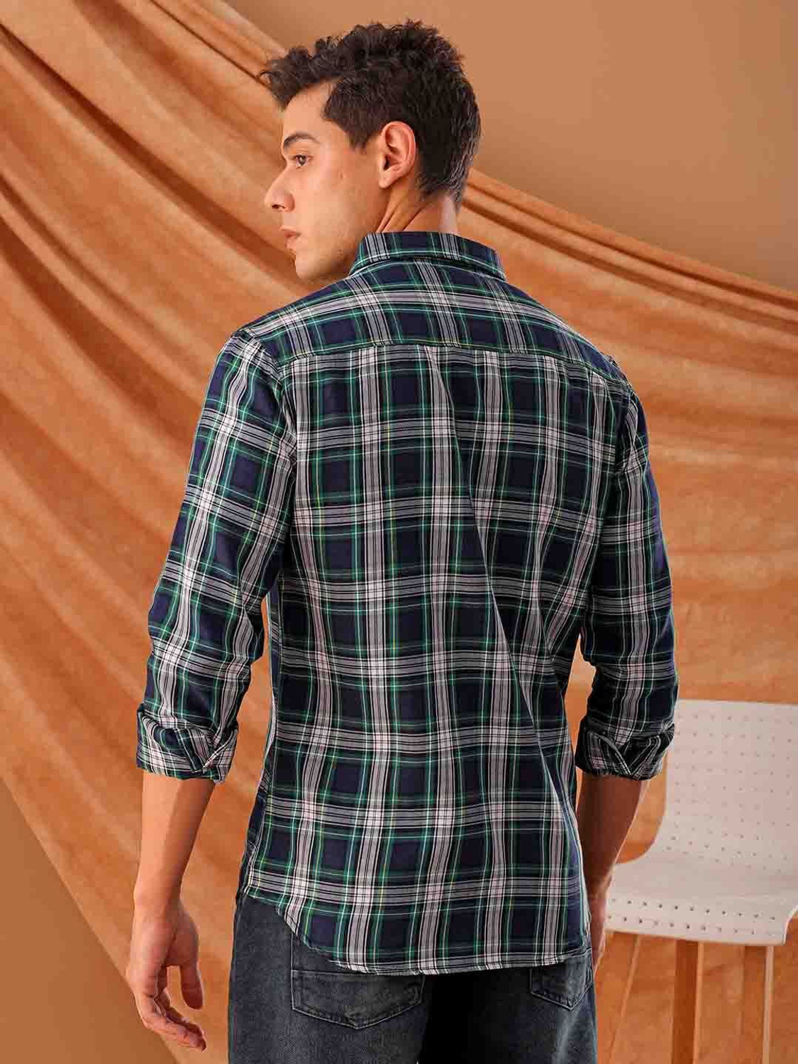 Image of The Indian Garage Co. Men Checkered Casual Blue Shirt