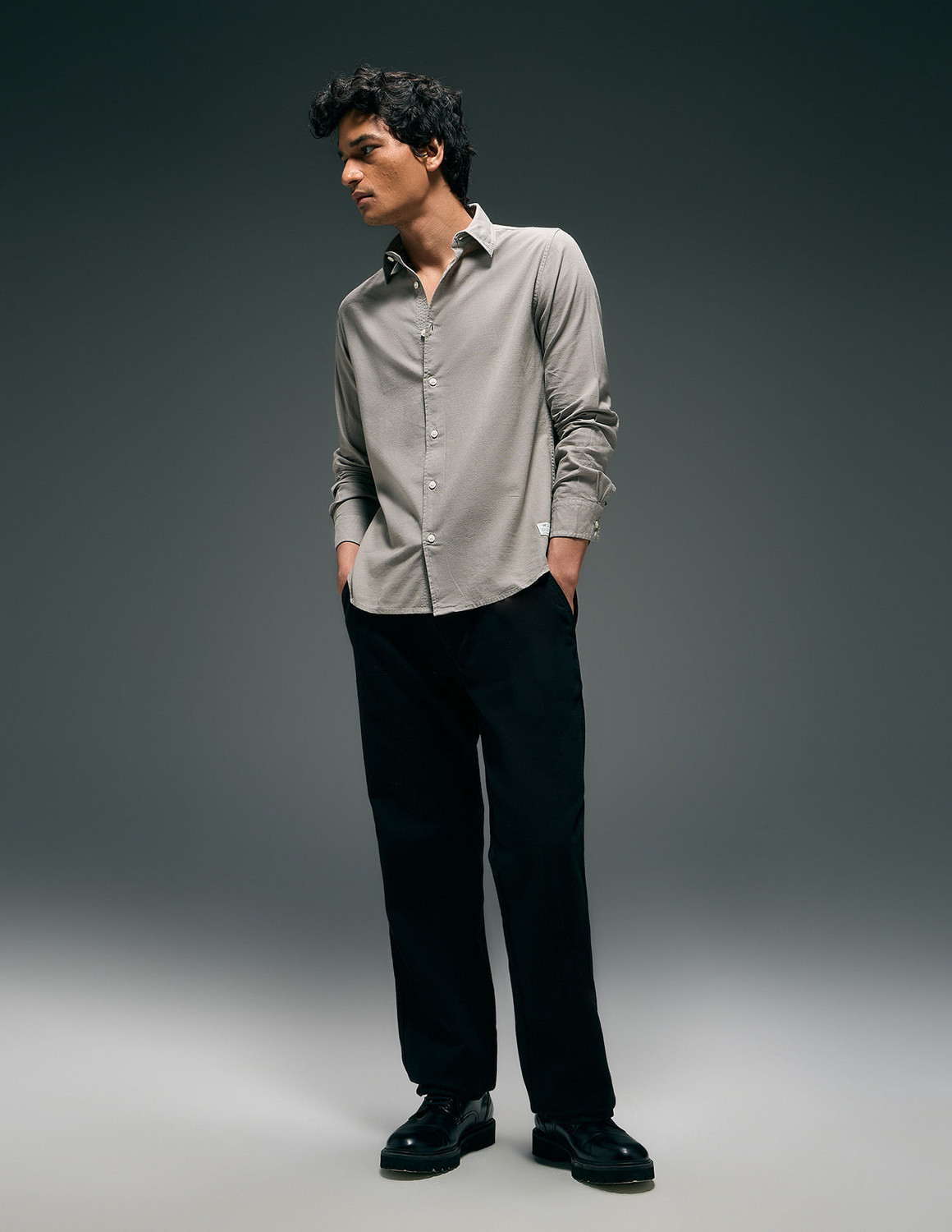 Image of FLYING MACHINE Men Solid Casual Grey Shirt