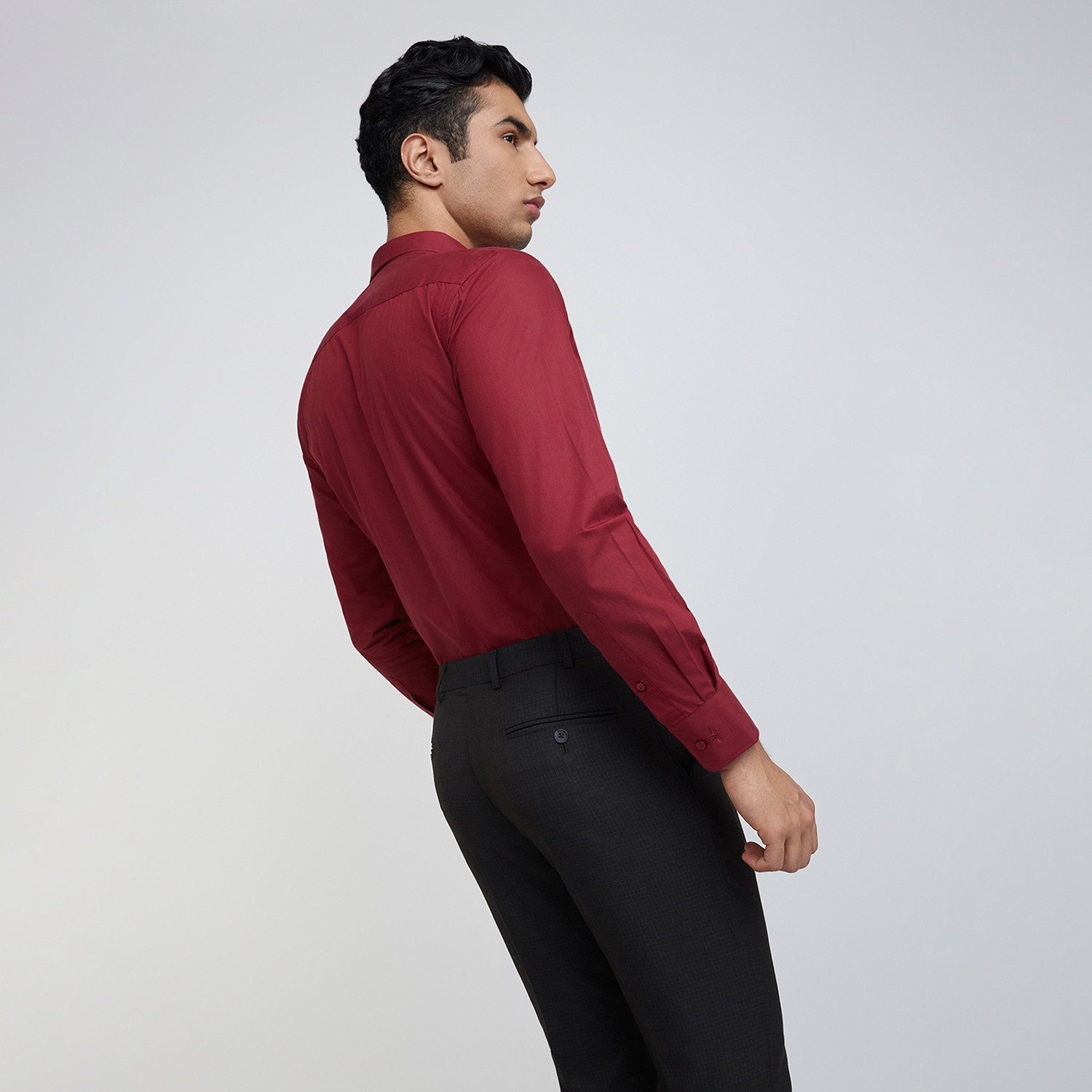 Image of PARK AVENUE Men Self Design Formal Maroon Shirt