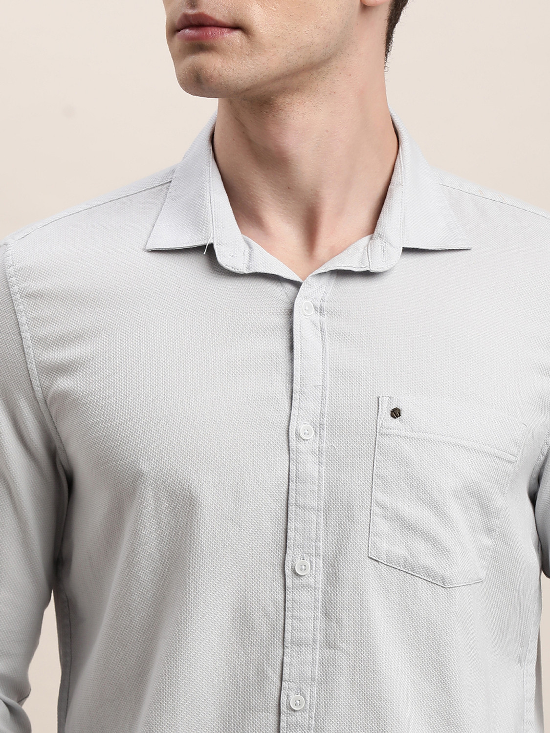 Image of TURTLE Men Self Design Casual Grey Shirt