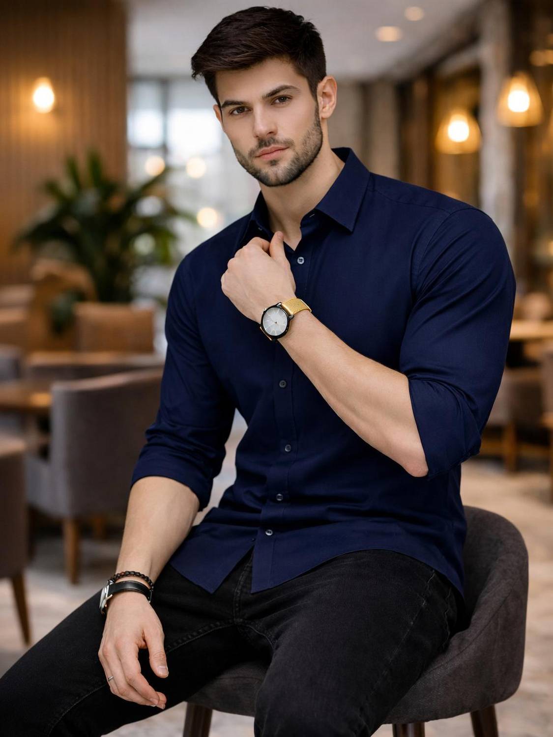 PRIVASTRAM Men Solid Casual Blue Shirt