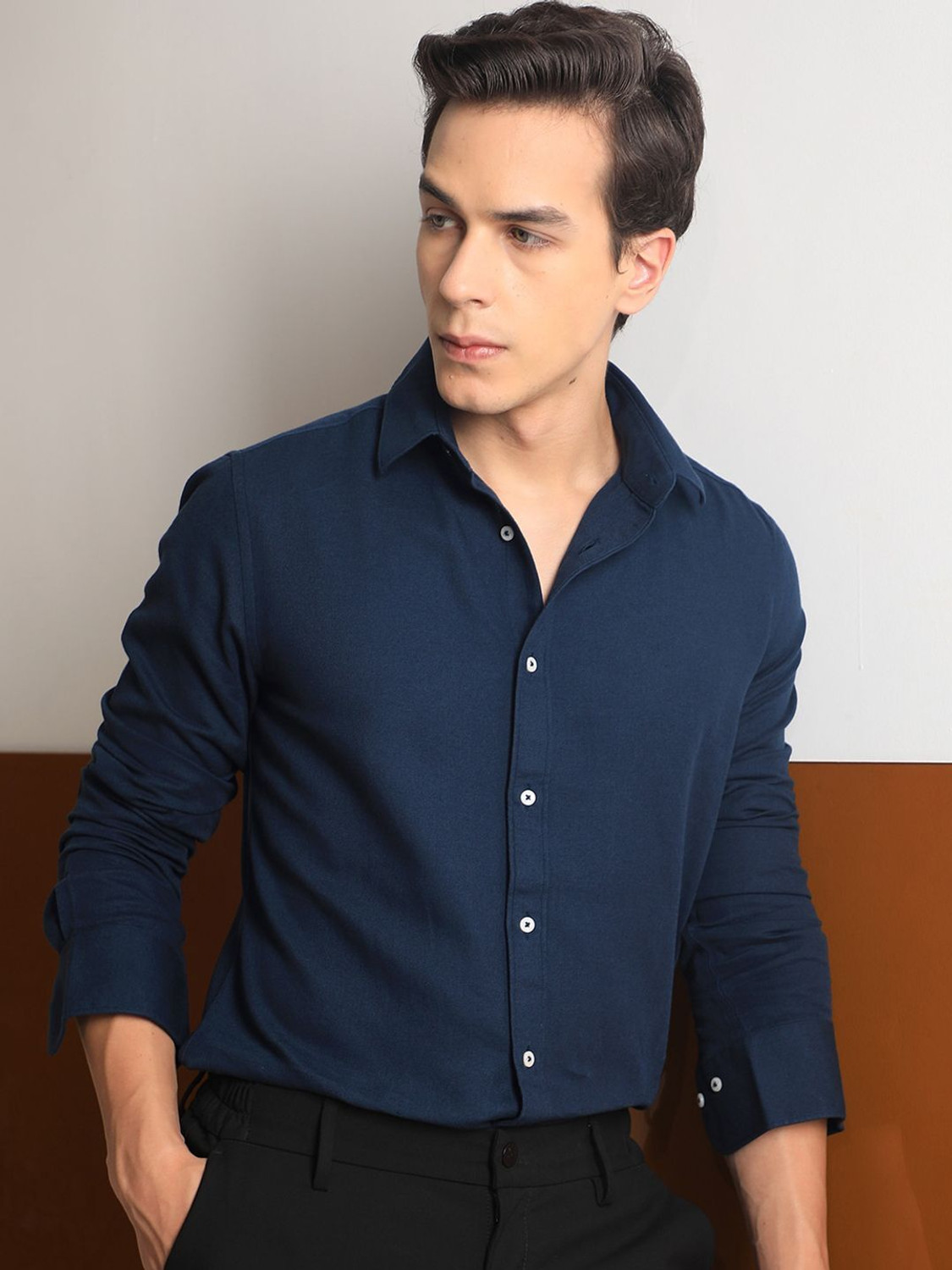 URBANICE Men Solid Casual Dark Blue Shirt