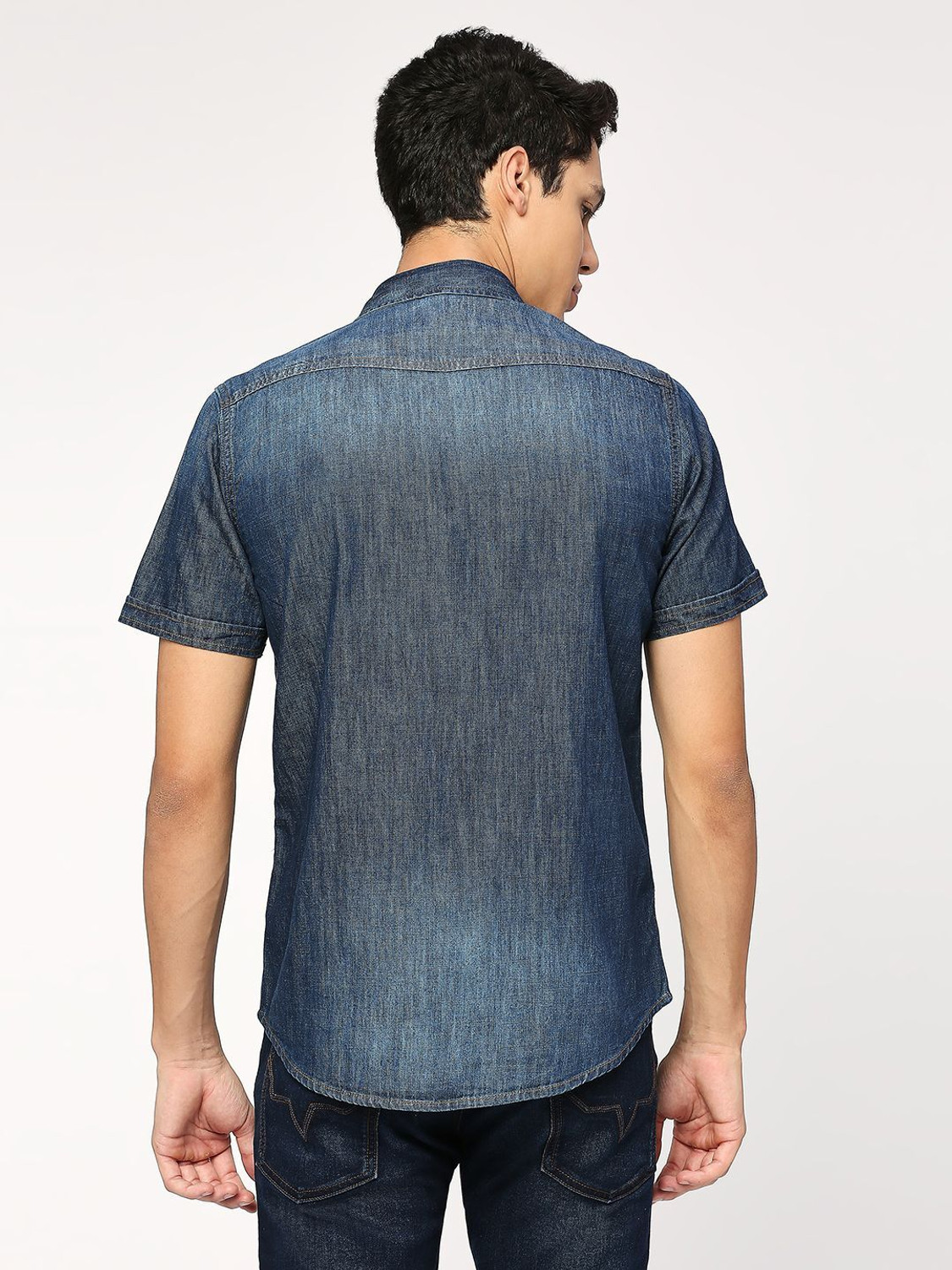 Image of Pepe Jeans Men Washed Casual Blue Shirt