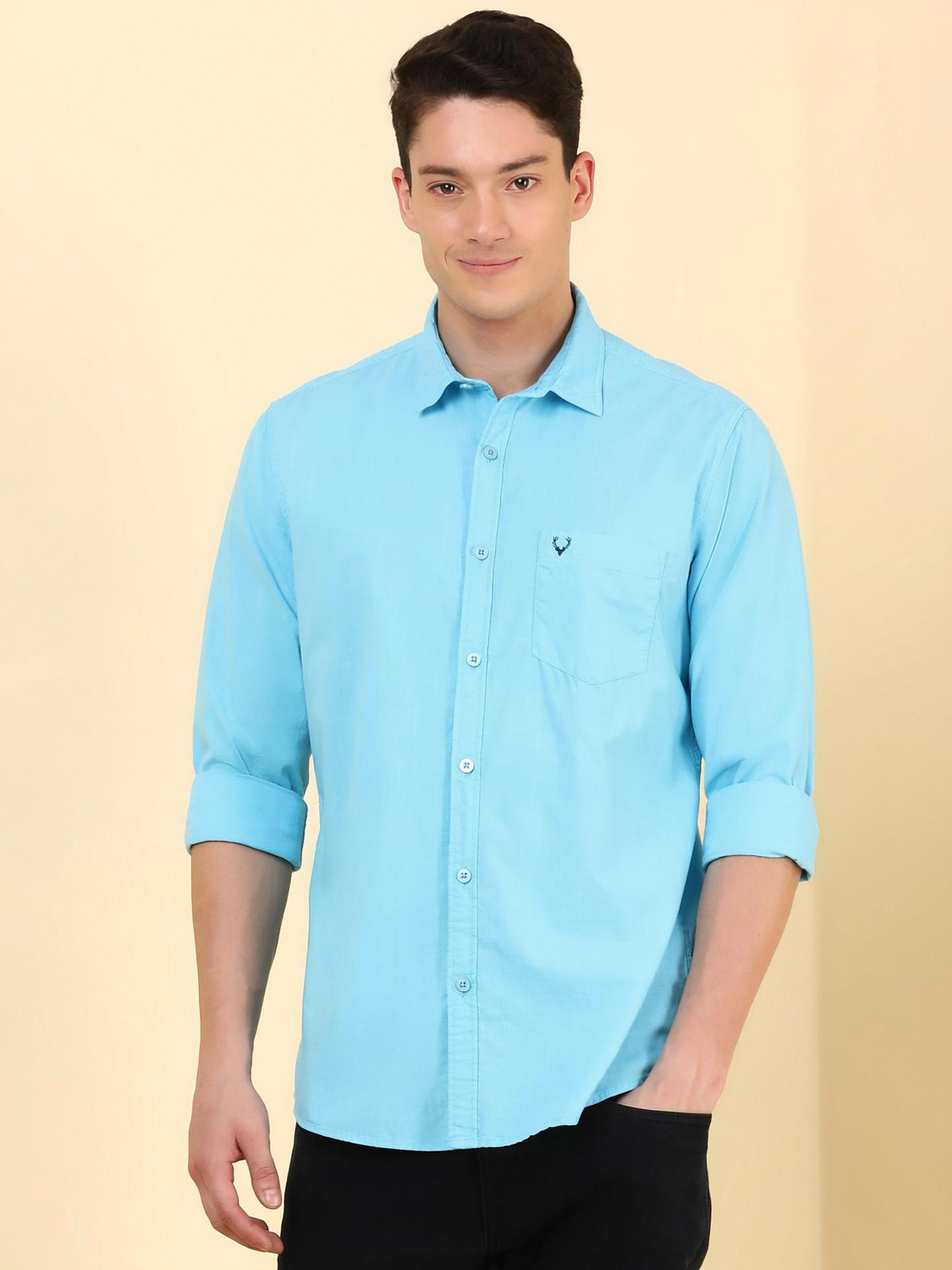 Image of Allen Solly Men Solid Casual Blue Shirt