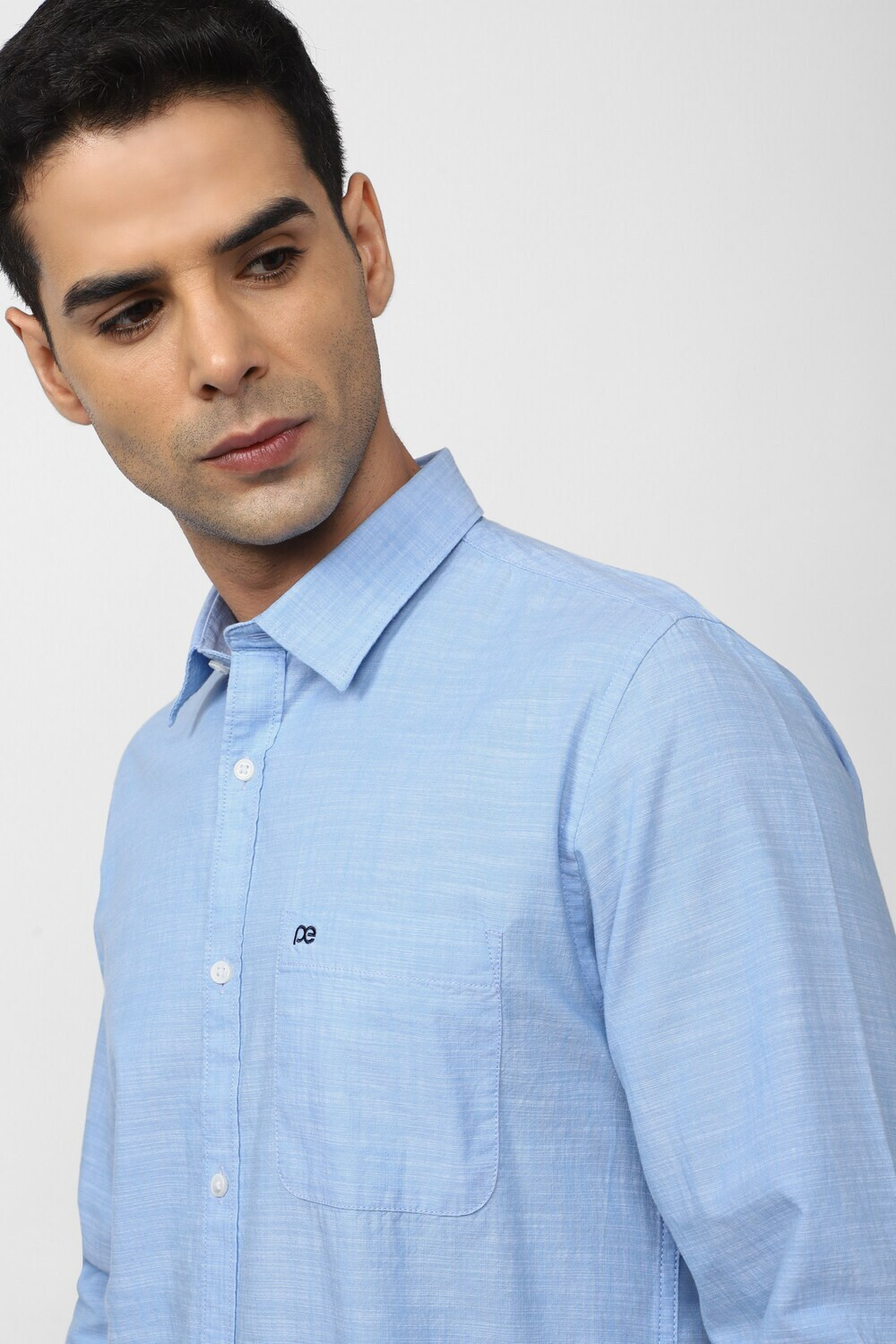 Image of PETER ENGLAND Men Solid Casual Blue Shirt