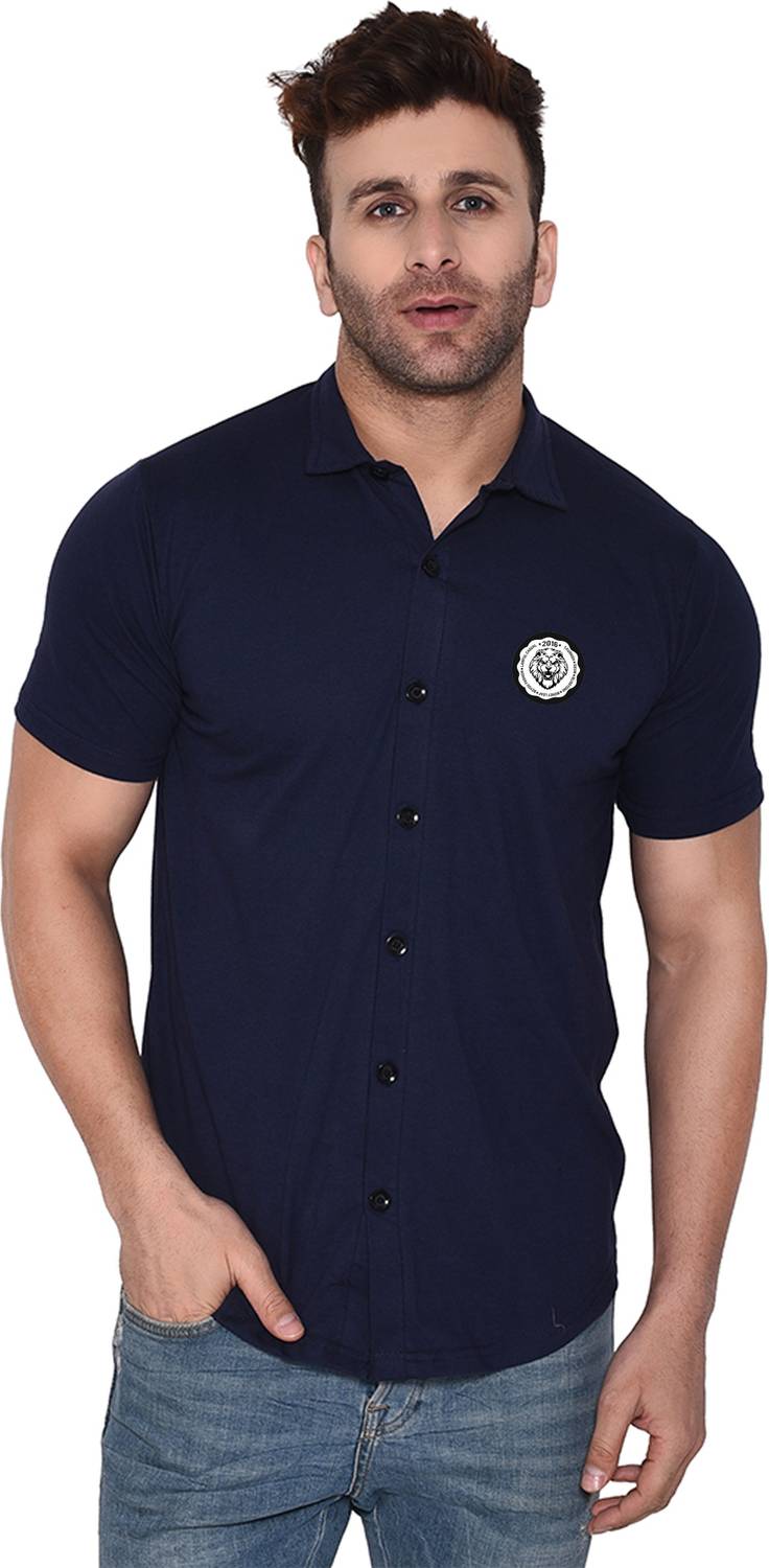 tfurnish Men Graphic Print Casual Dark Blue Shirt