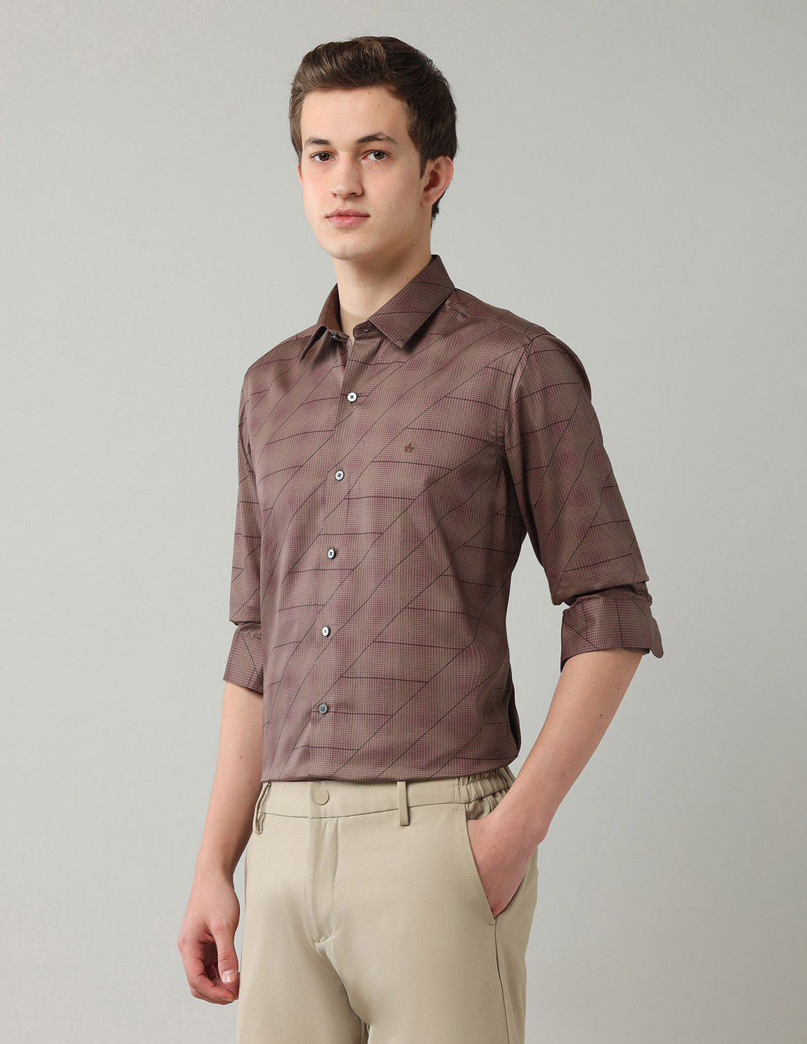 Image of Arrow Newyork Men Printed Formal Brown Shirt