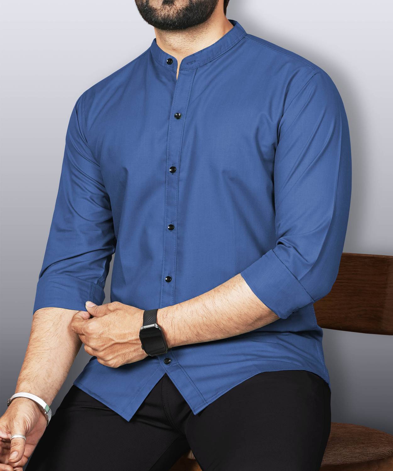 VeBNoR Men Regular Fit Solid Mandarin Collar Casual Shirt