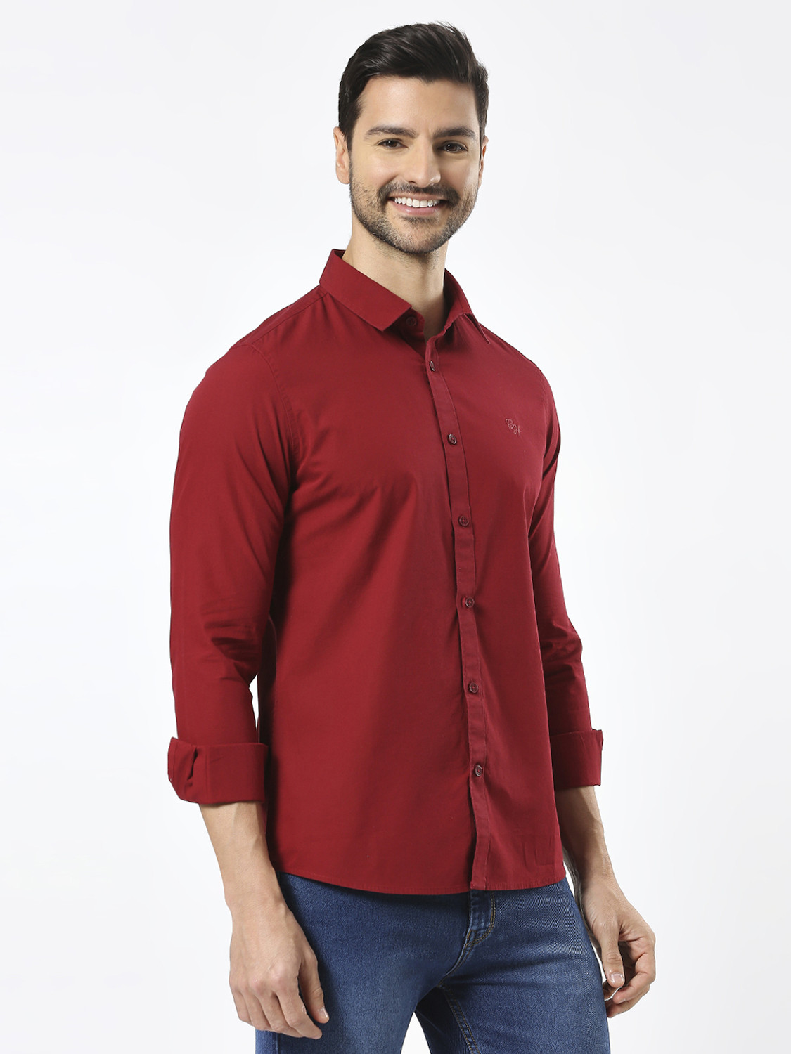 Image of BEING HUMAN Men Solid Casual Maroon Shirt