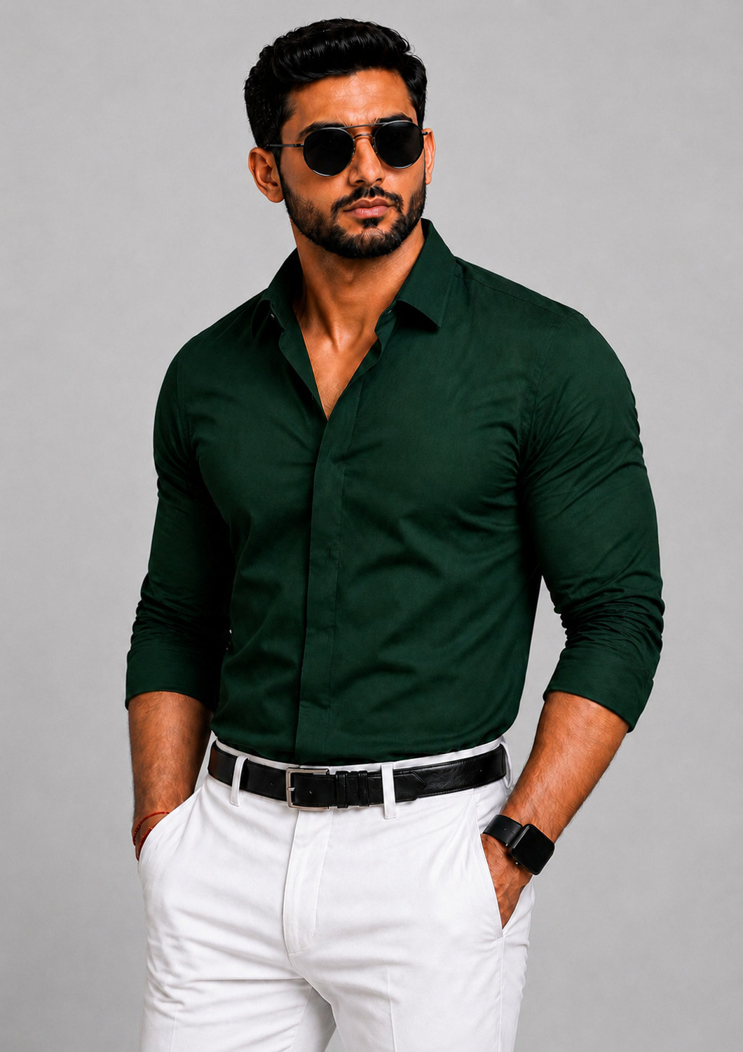 Image of RADHI FASHION Men Solid Formal Green Shirt
