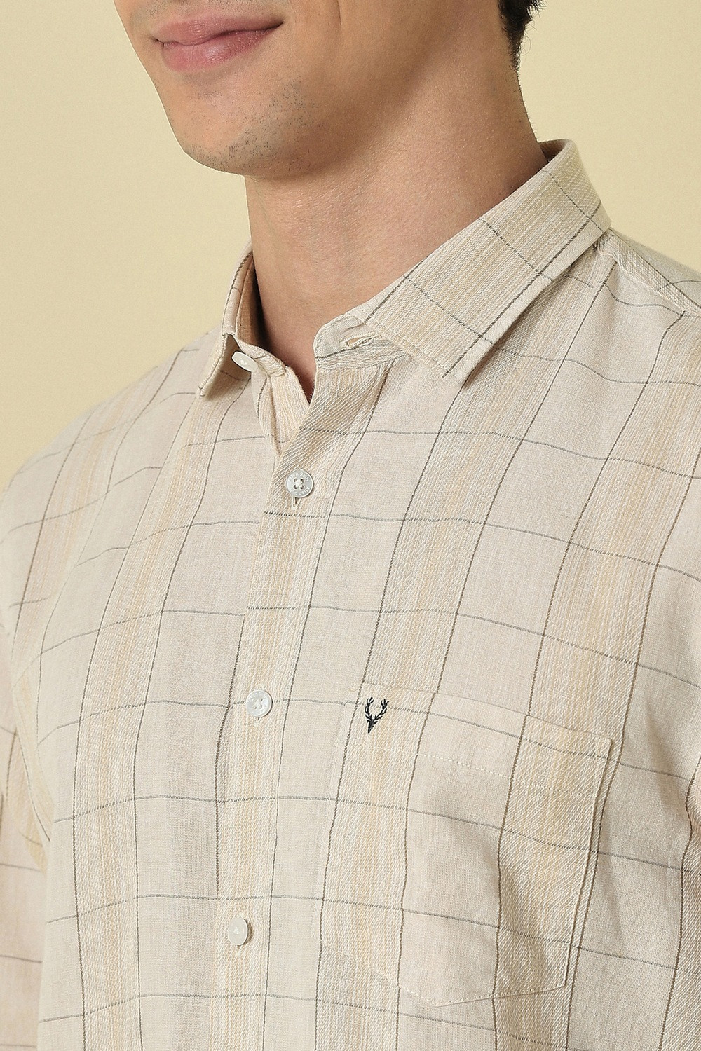 Image of Allen Solly Men Checkered Casual Beige Shirt