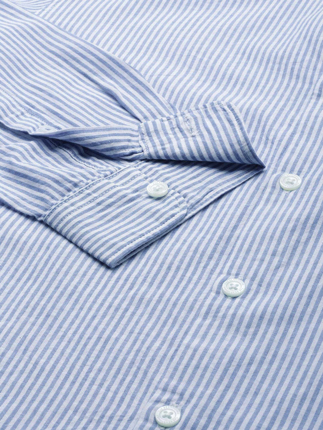 Image of THE BEAR HOUSE Men Striped Casual White, Light Blue Shirt