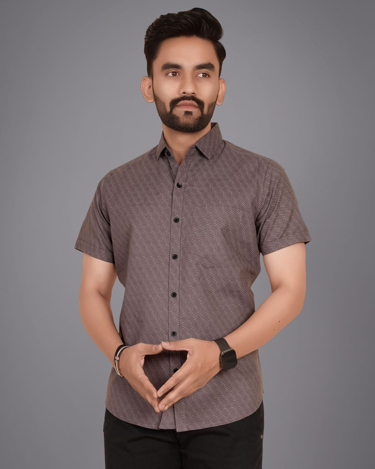 Image of Voroxy Men Self Design Casual Brown Shirt