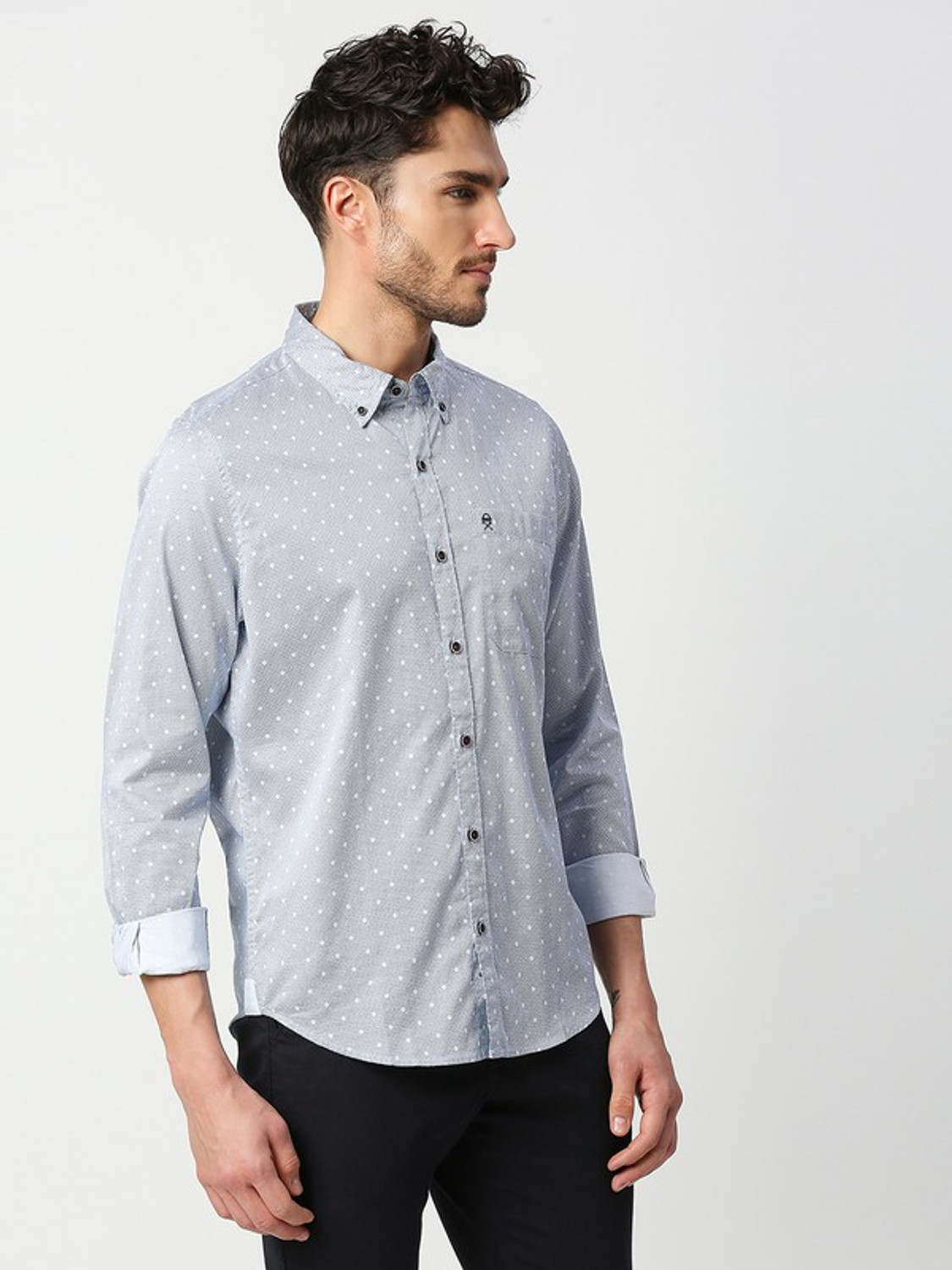 Image of THOMAS SCOTT Men Printed Casual Blue Shirt
