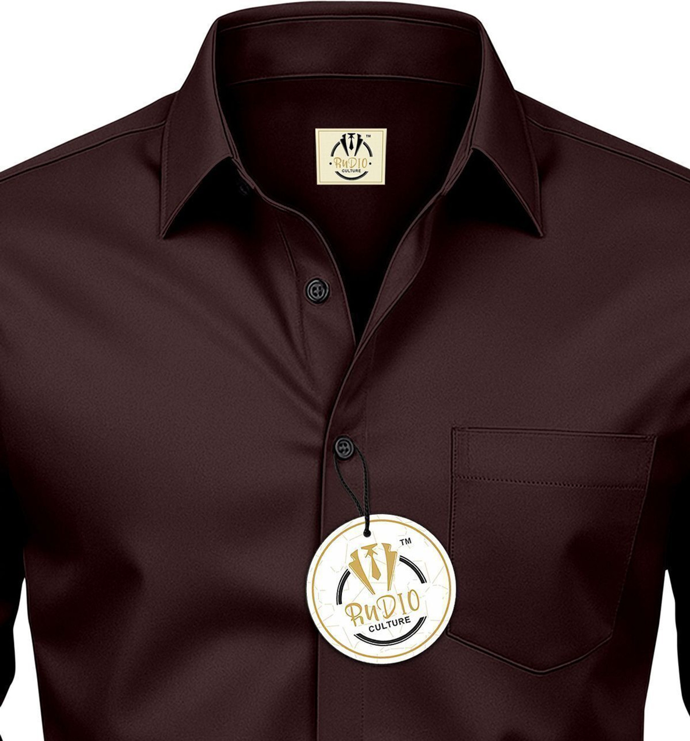Image of RUDIO CULTURE Men Self Design Formal Brown Shirt