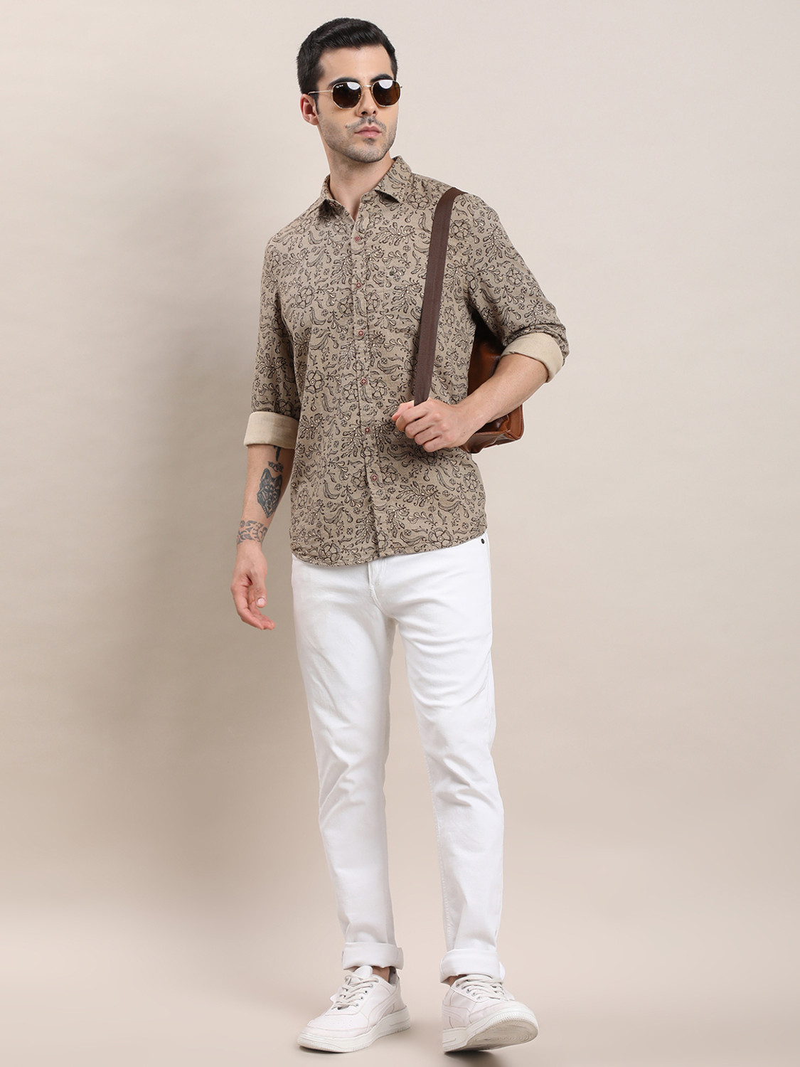 Image of TURTLE Men Printed Casual Brown Shirt