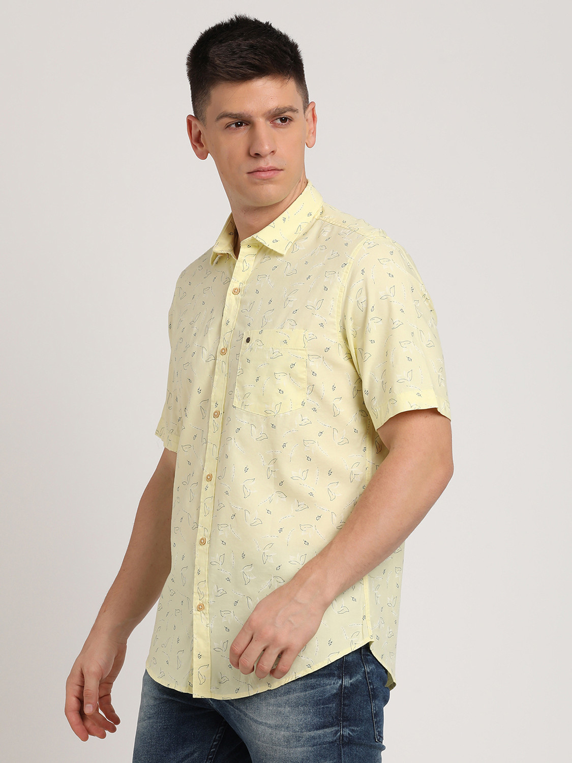 Image of TURTLE Men Printed Casual Yellow Shirt