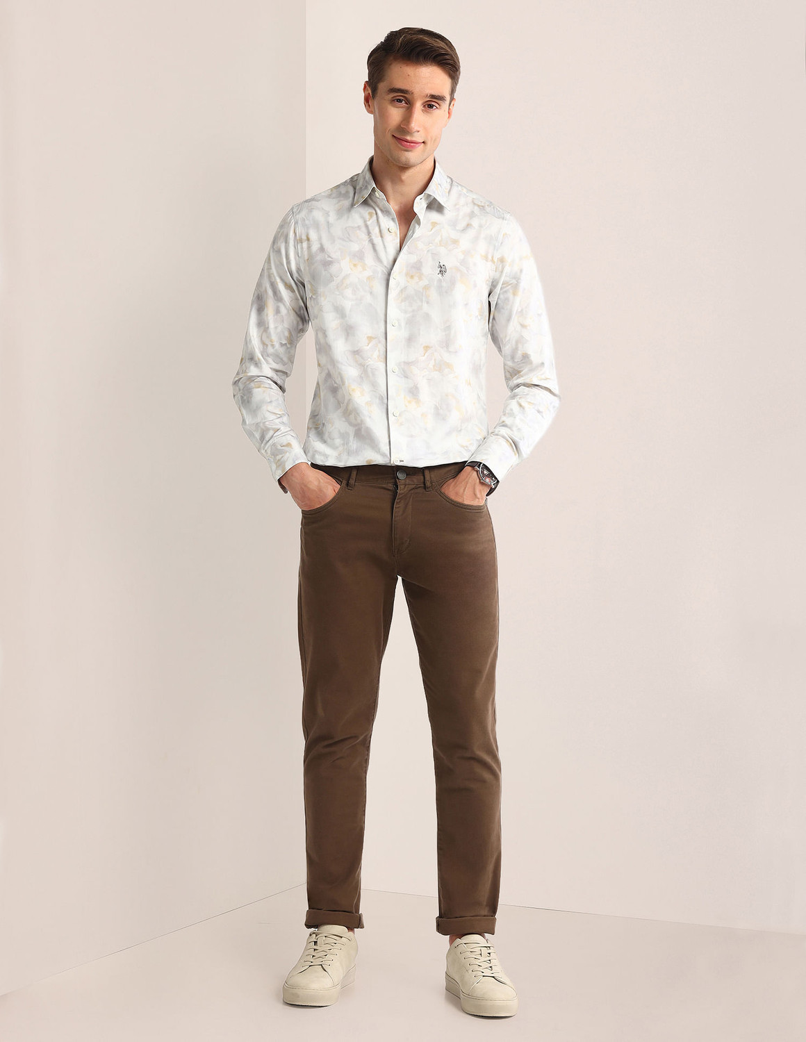 Image of U.S. POLO ASSN. Men Printed Casual Grey Shirt