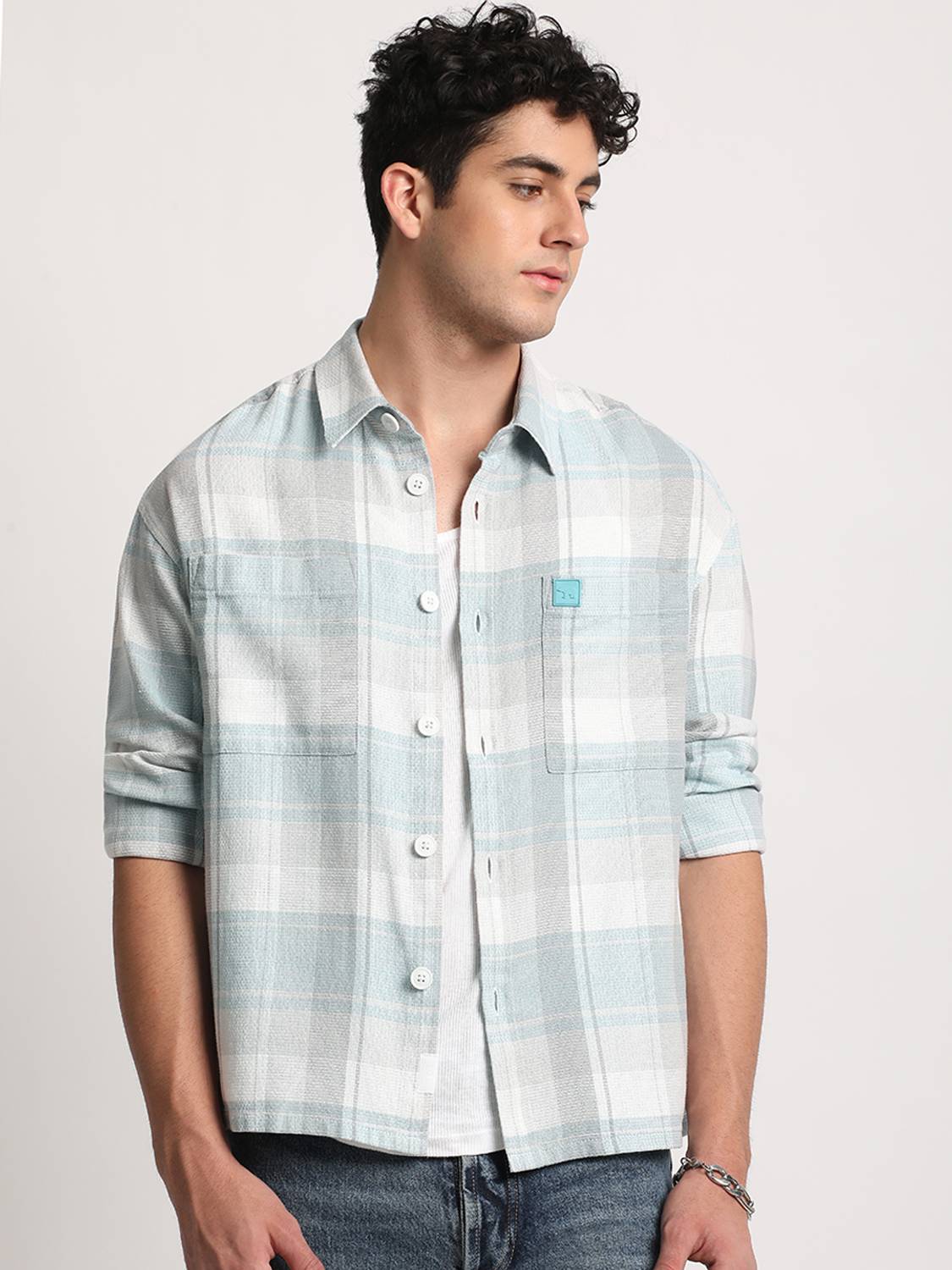 THE BEAR HOUSE Men Blue Checkered Casual Shirt - Image 2