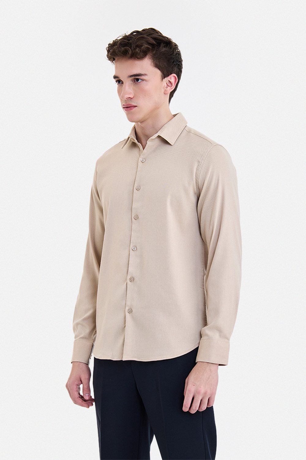 Image of Snitch Men Solid Formal Beige Shirt