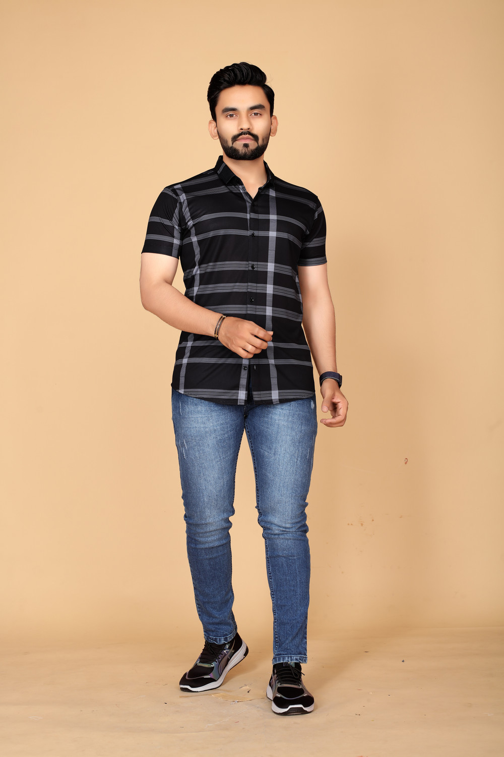Image of DBEX Men Checkered Casual Grey, Black Shirt