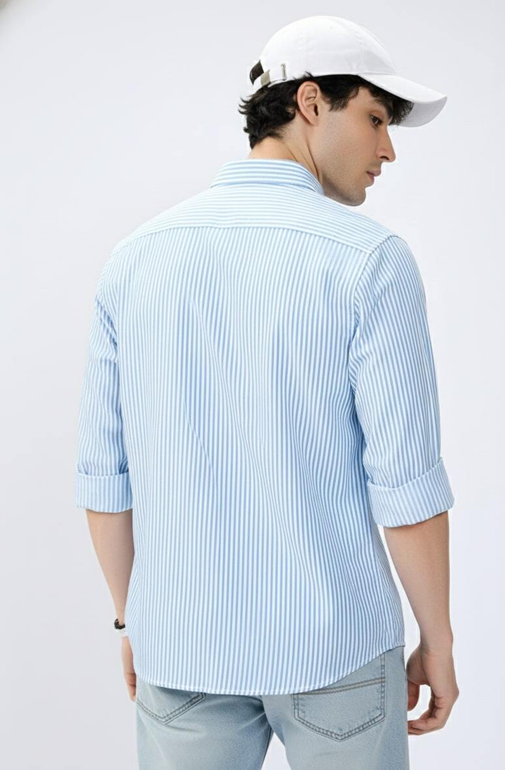 Image of EIGHTEEN UP Men Striped Casual Blue Shirt