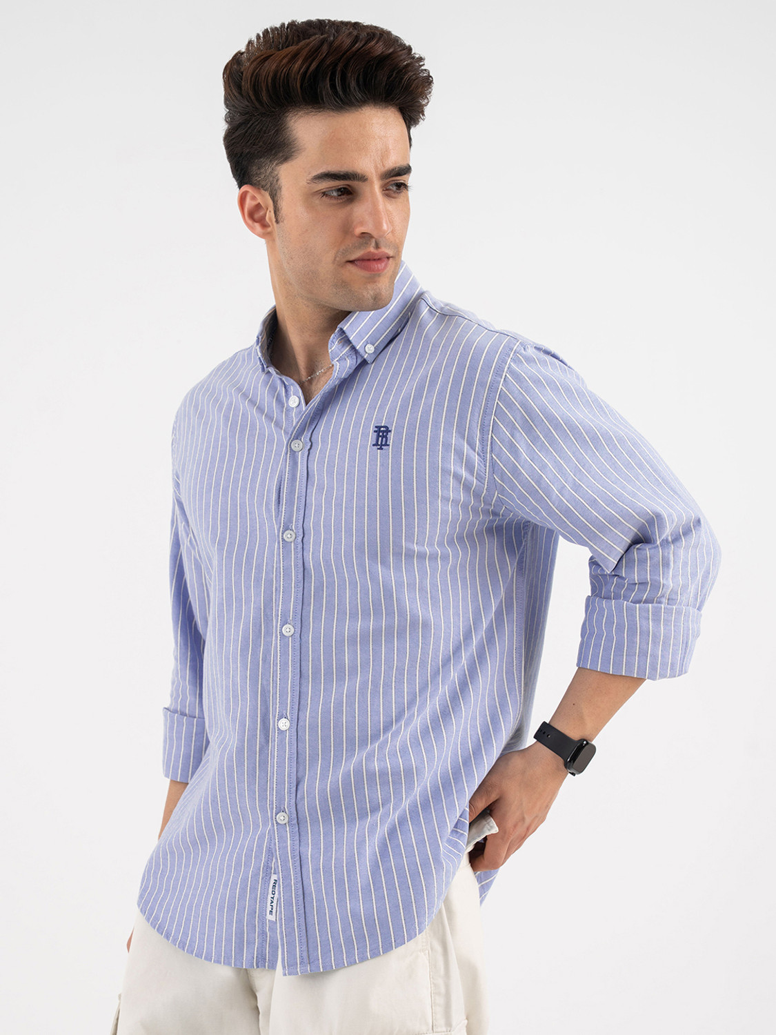 Image of RED TAPE Men Striped Casual Blue Shirt