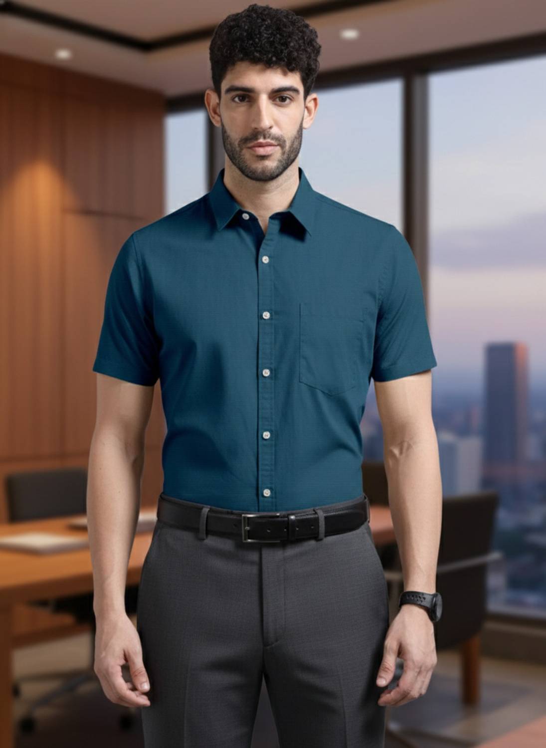 BroMiyO Men Solid Formal Blue Shirt