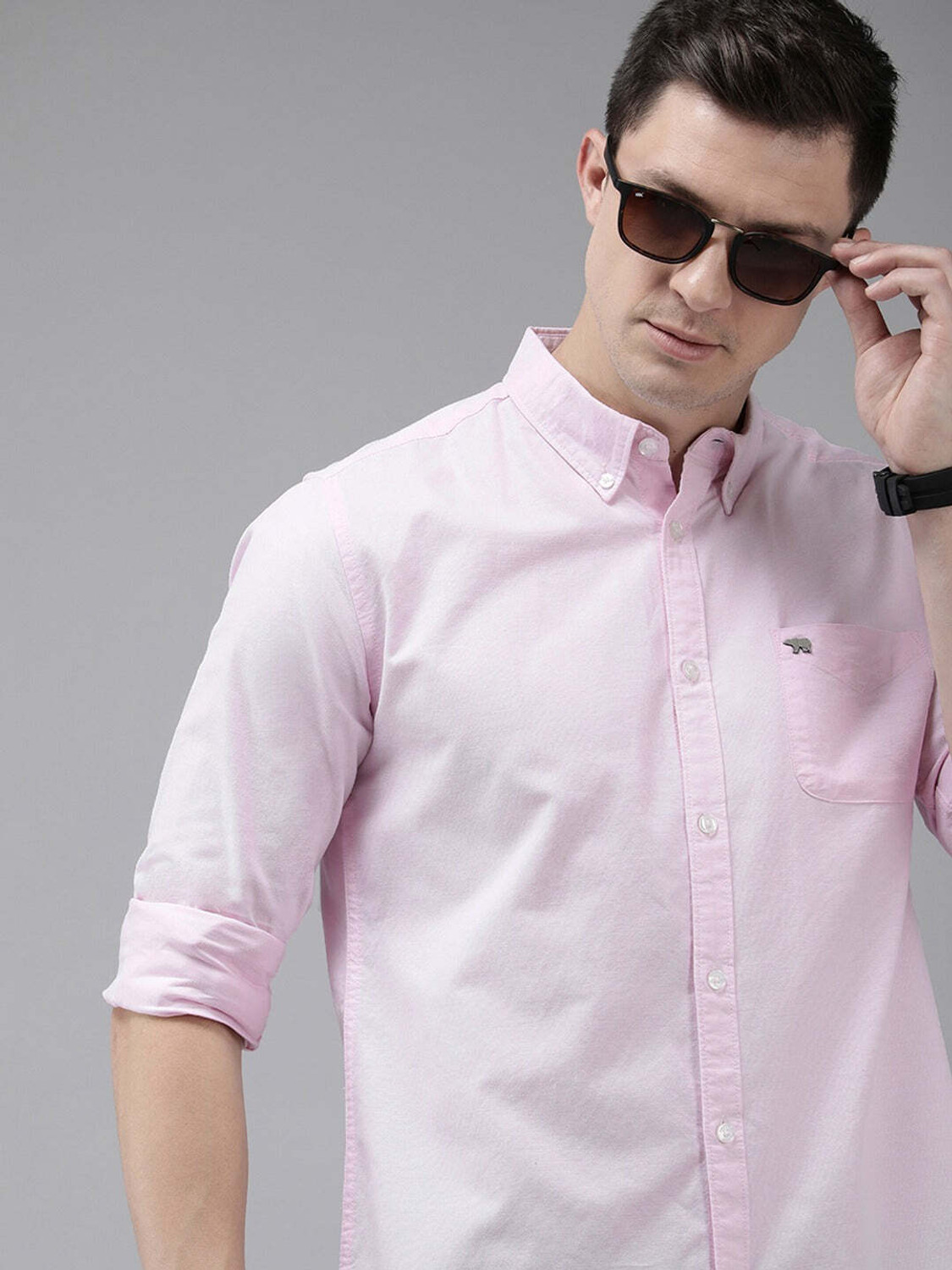 Image of THE BEAR HOUSE Men Solid Casual Pink Shirt