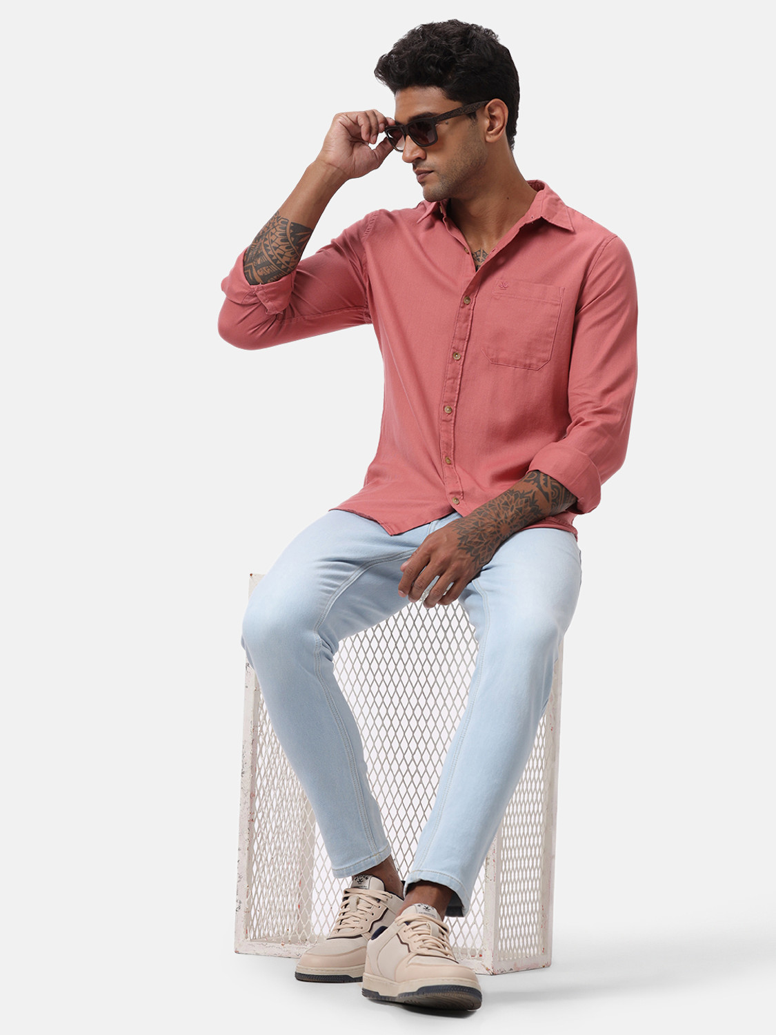 Image of WROGN Men Solid Casual Pink Shirt