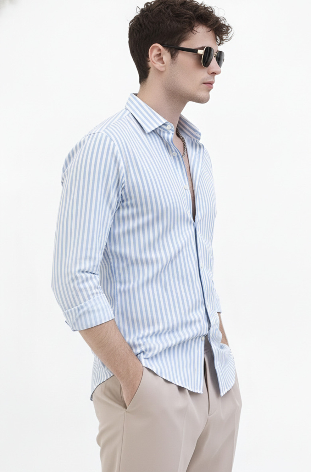 Image of METRONAUT Men Striped Casual Blue Shirt