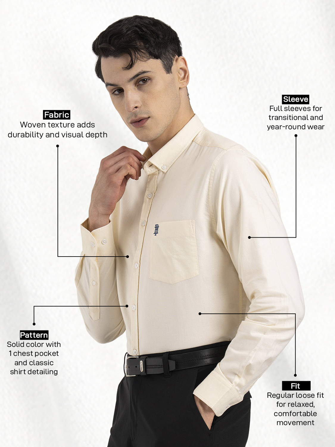 Image of RED TAPE Men Solid Casual Beige Shirt