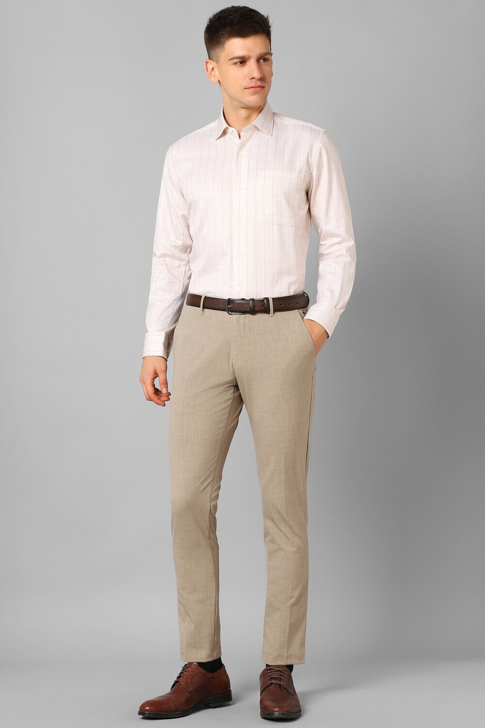 Image of LOUIS PHILIPPE Men Checkered Formal White, Brown Shirt