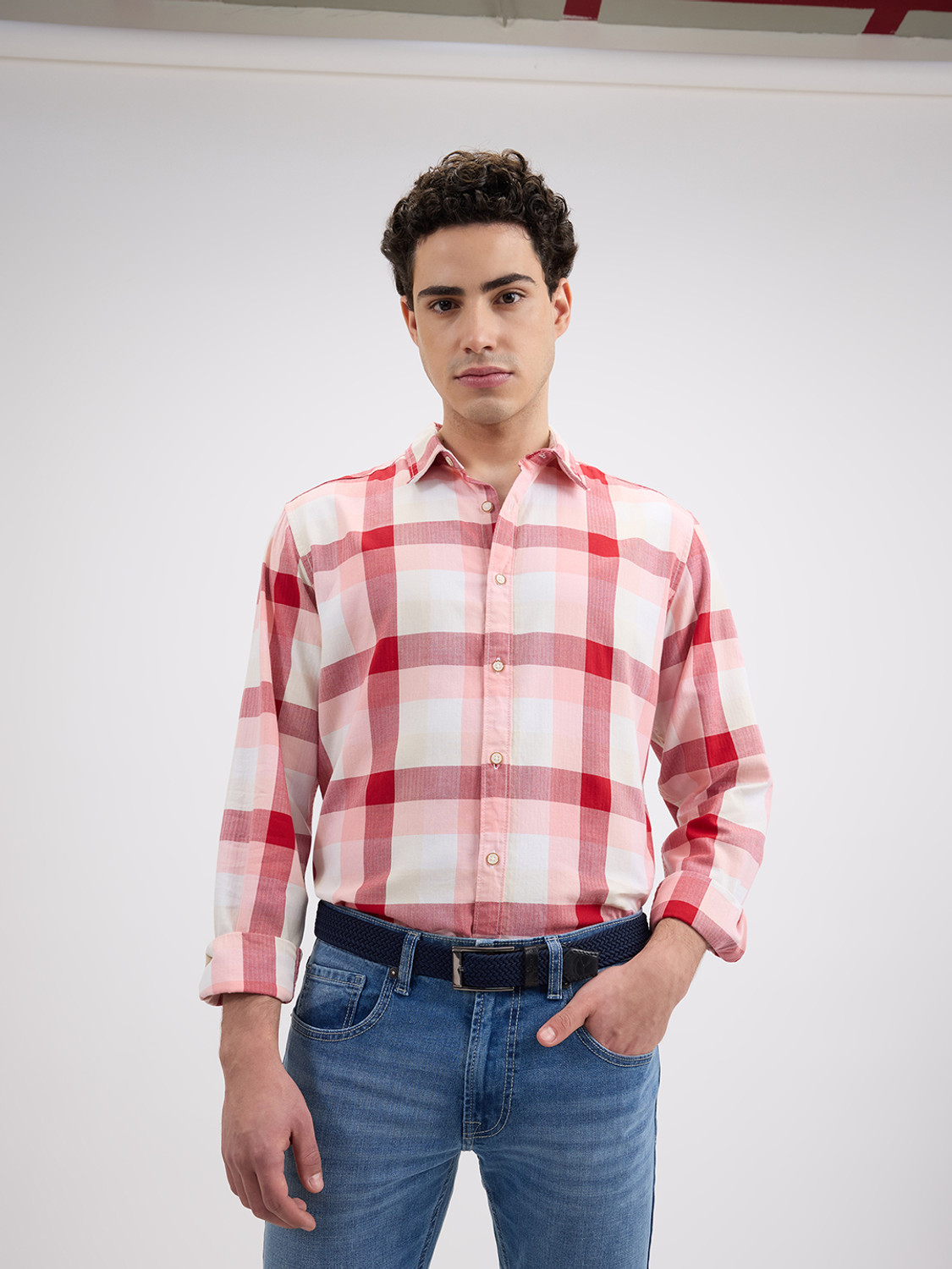Image of Pepe Jeans Men Checkered Casual Red Shirt