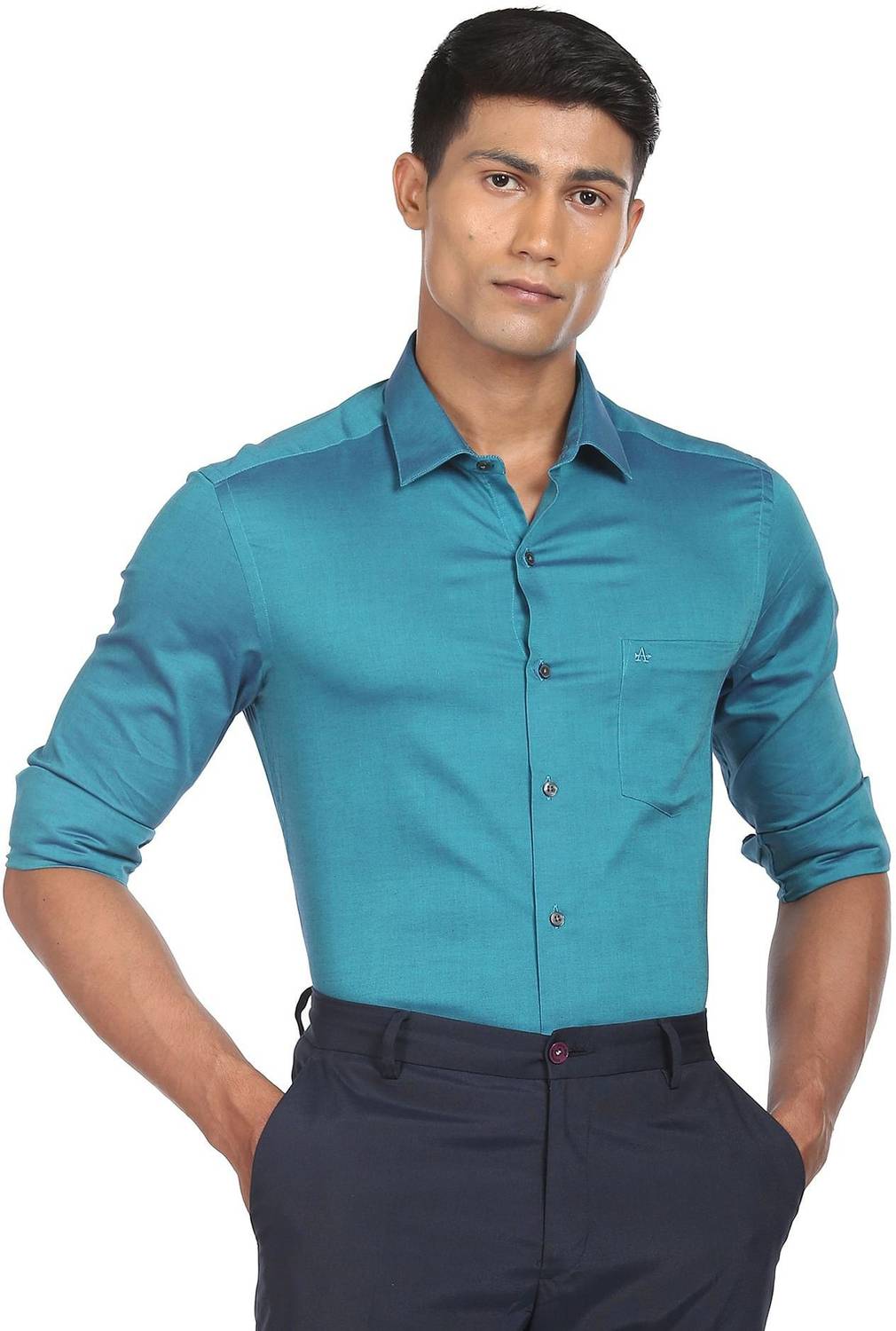ARROW Men Solid Formal Green Shirt